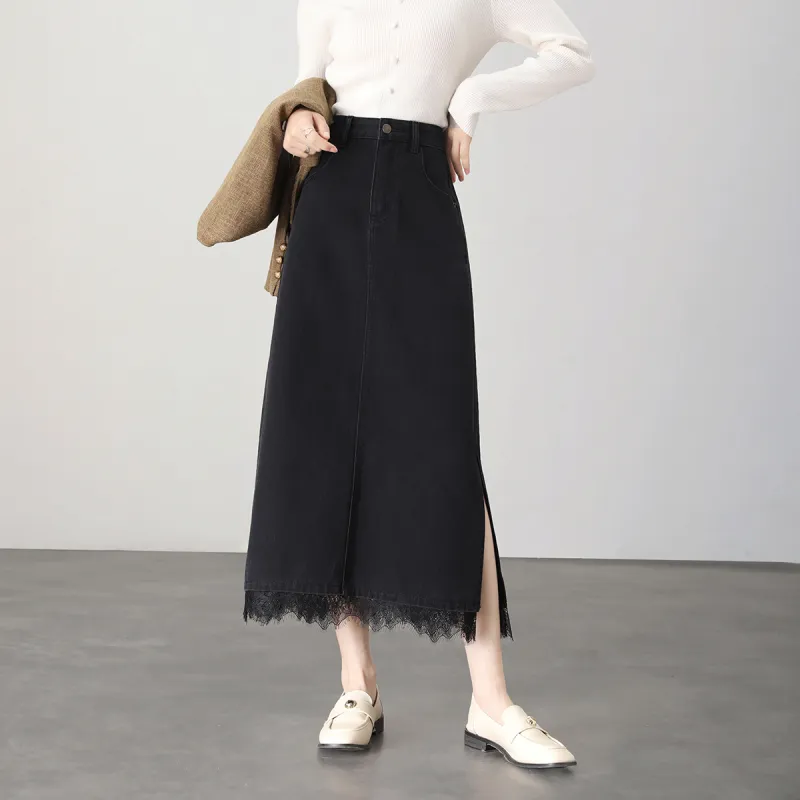 HIPPIEMISS Denim Long Skirts Women's Black-2