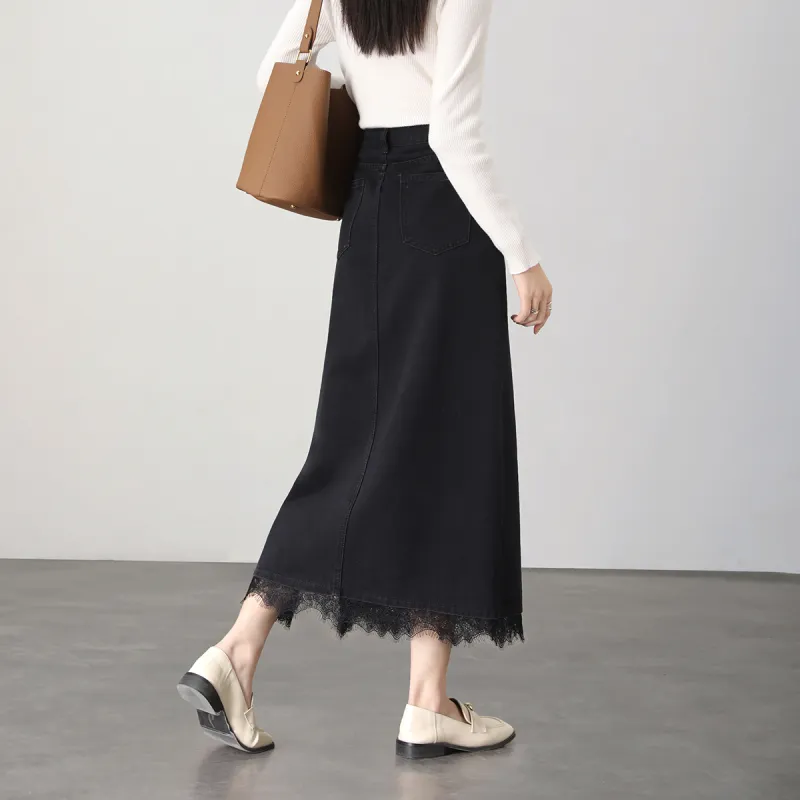 HIPPIEMISS Denim Long Skirts Women's Black-8