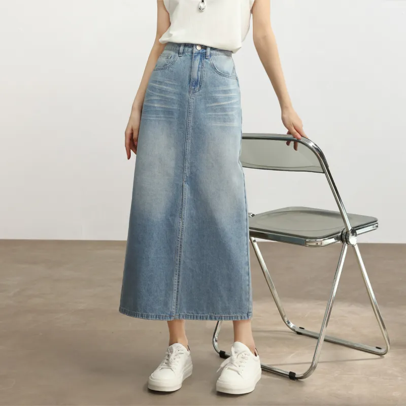 HIPPIEMISS Denim Long Skirts Women's Light Blue-7