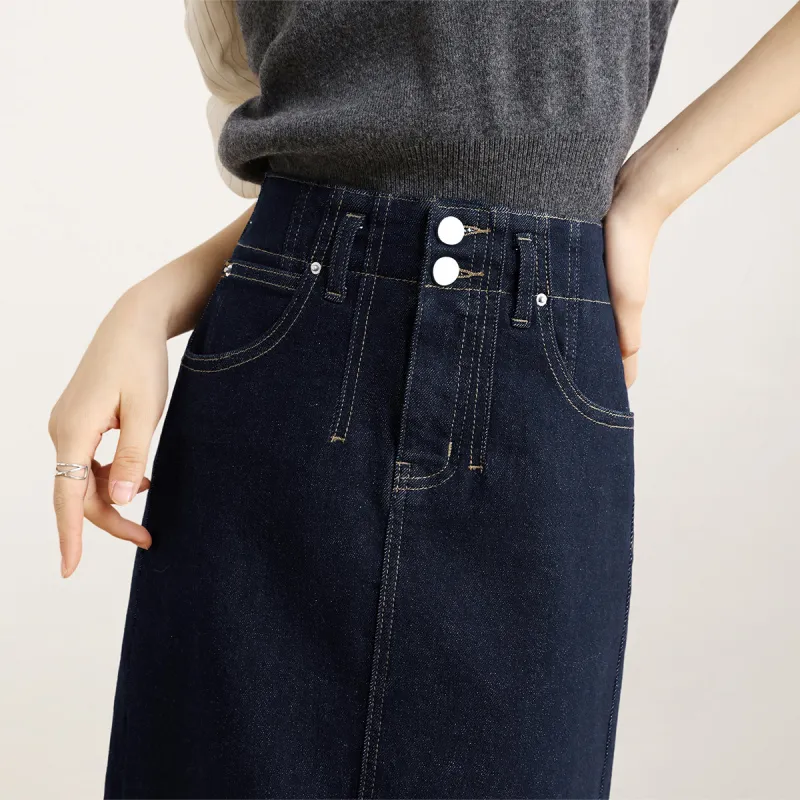 HIPPIEMISS Denim Long Skirts Women's Normal Washed Blue-6