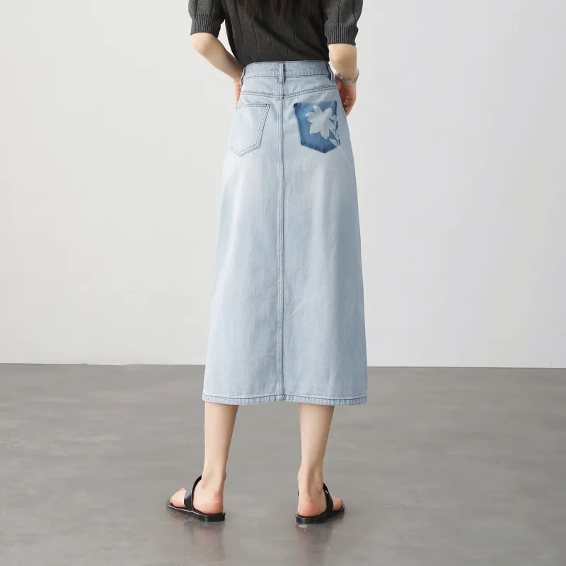 HIPPIEMISS Denim Long Skirts Women's Light Blue-7