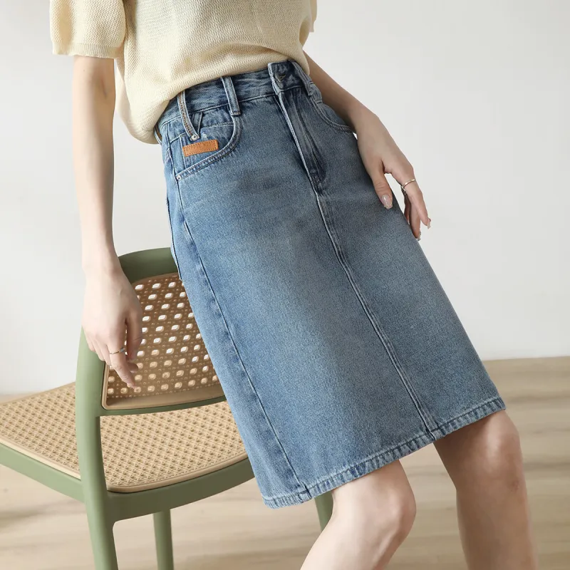 HIPPIEMISS Denim Long Skirts Women's Washed Color-5