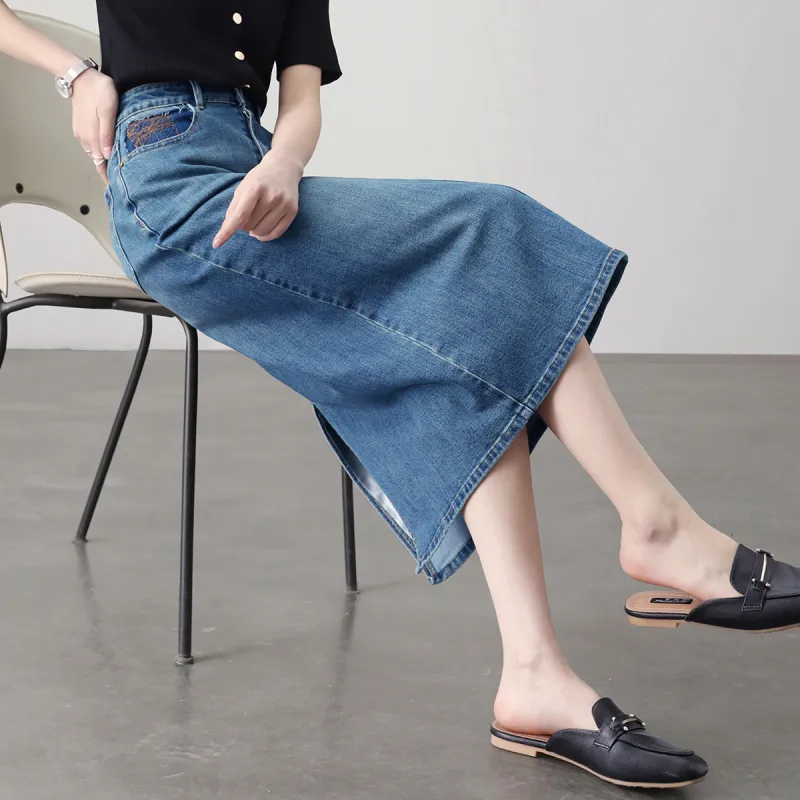 HIPPIEMISS Denim Long Skirts Women's Vintage Blue-8