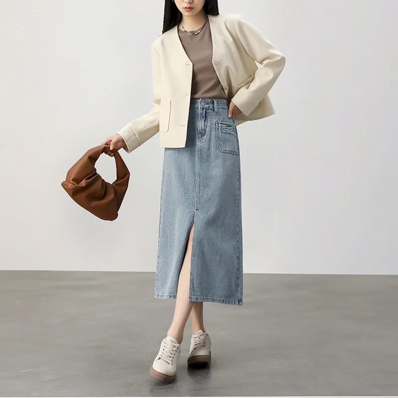 HIPPIEMISS Denim Long Skirts Women's Light Blue-3