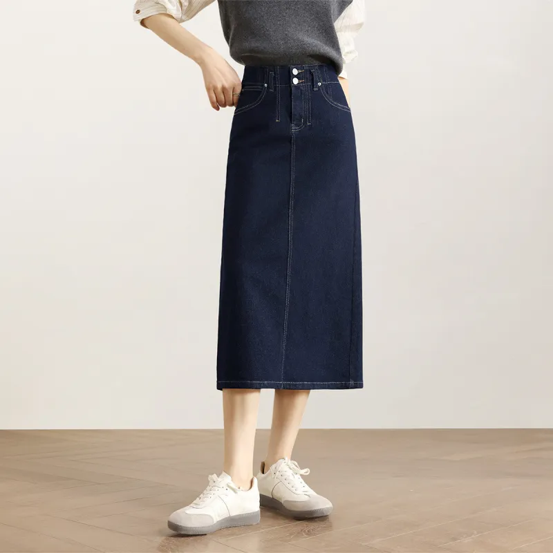 HIPPIEMISS Denim Long Skirts Women's Normal Washed Blue-4