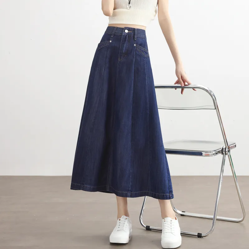 HIPPIEMISS Denim Long Skirt Women's Denim Blue-3
