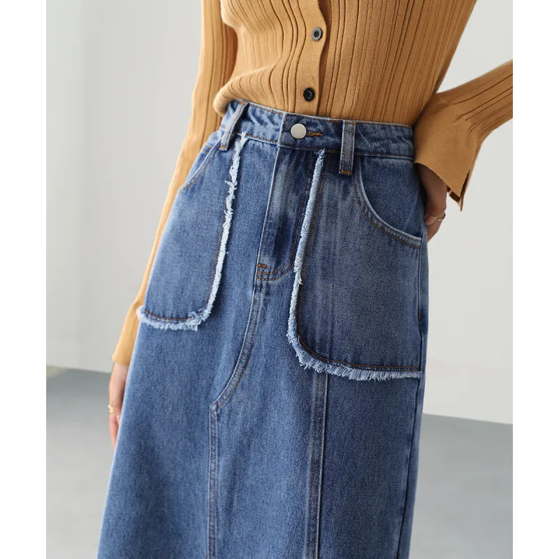 HIPPIEMISS Denim Long Skirts Women's Blue-8