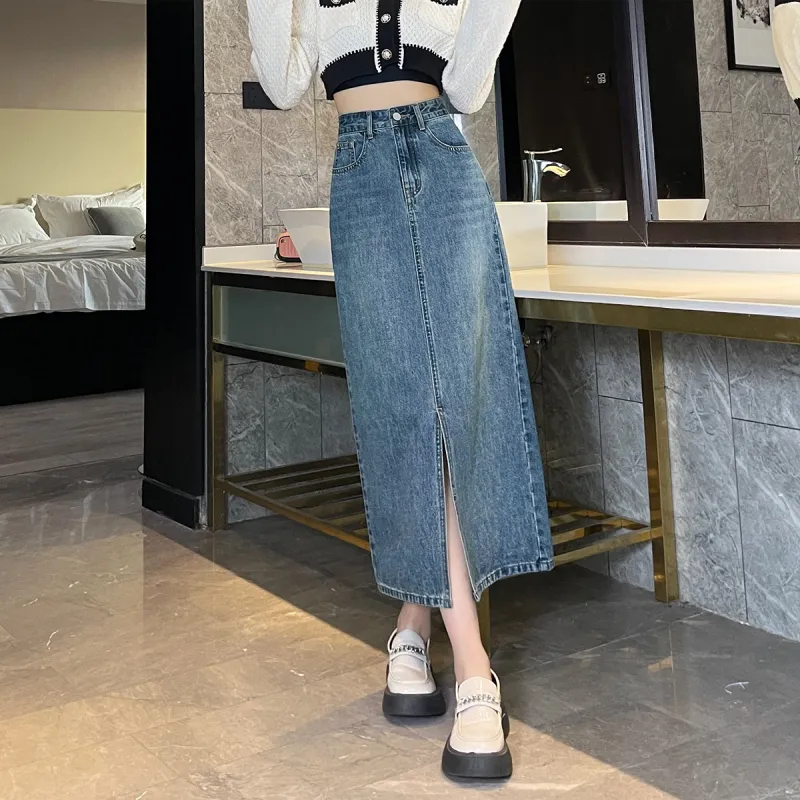 HIPPIEMISS Denim Long Skirts Women's Vintage Blue-7