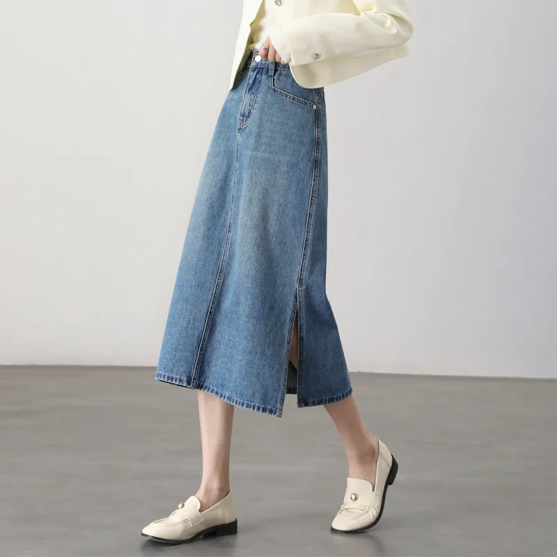 HIPPIEMISS Denim Long Skirts Women's Vintage Blue-5