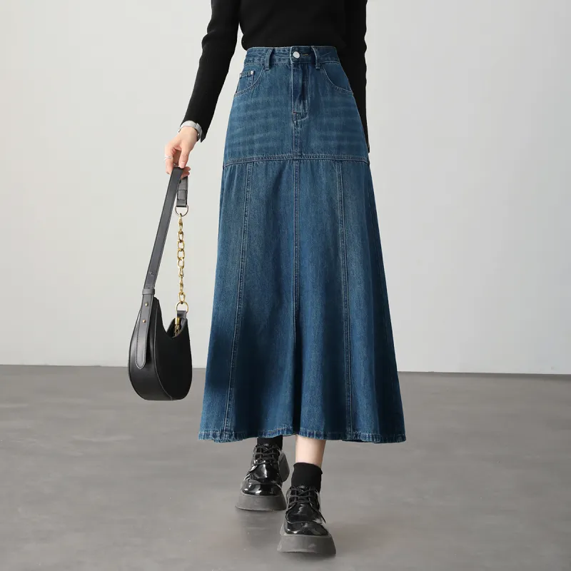 HIPPIEMISS Denim Long Skirts Women's Vintage Blue-3