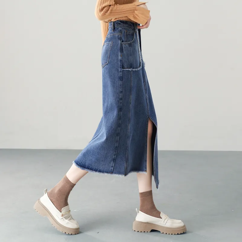 HIPPIEMISS Denim Long Skirts Women's Blue-6