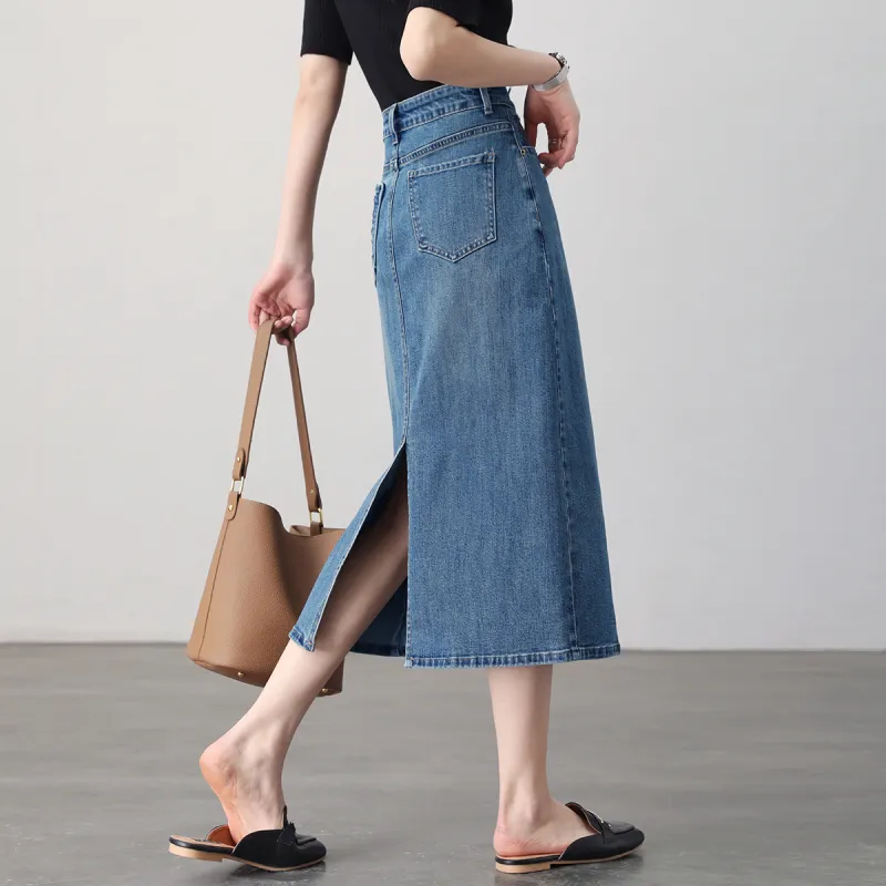 HIPPIEMISS Denim Long Skirts Women's Vintage Blue-6