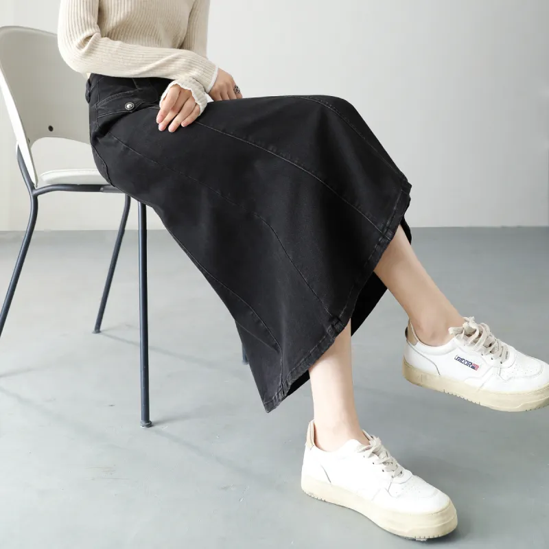 HIPPIEMISS Denim Long Skirt Women's Black-6