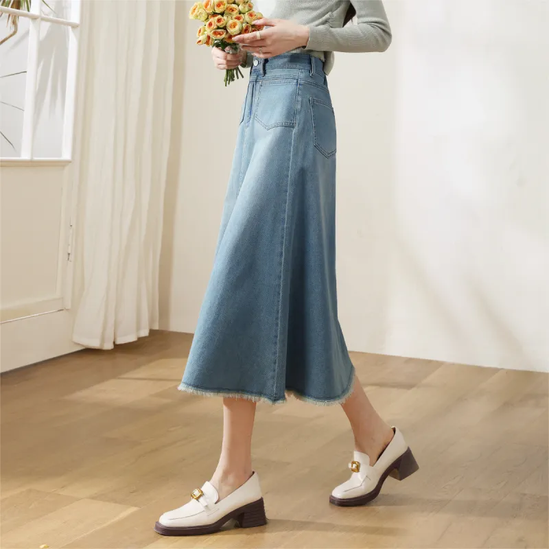 HIPPIEMISS Denim Long Skirts Women's Vintage Light Blue-4