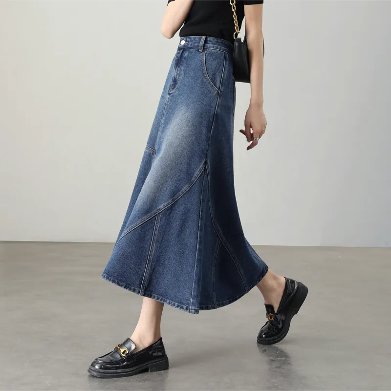 HIPPIEMISS Denim Long Skirts Women's Blue-3
