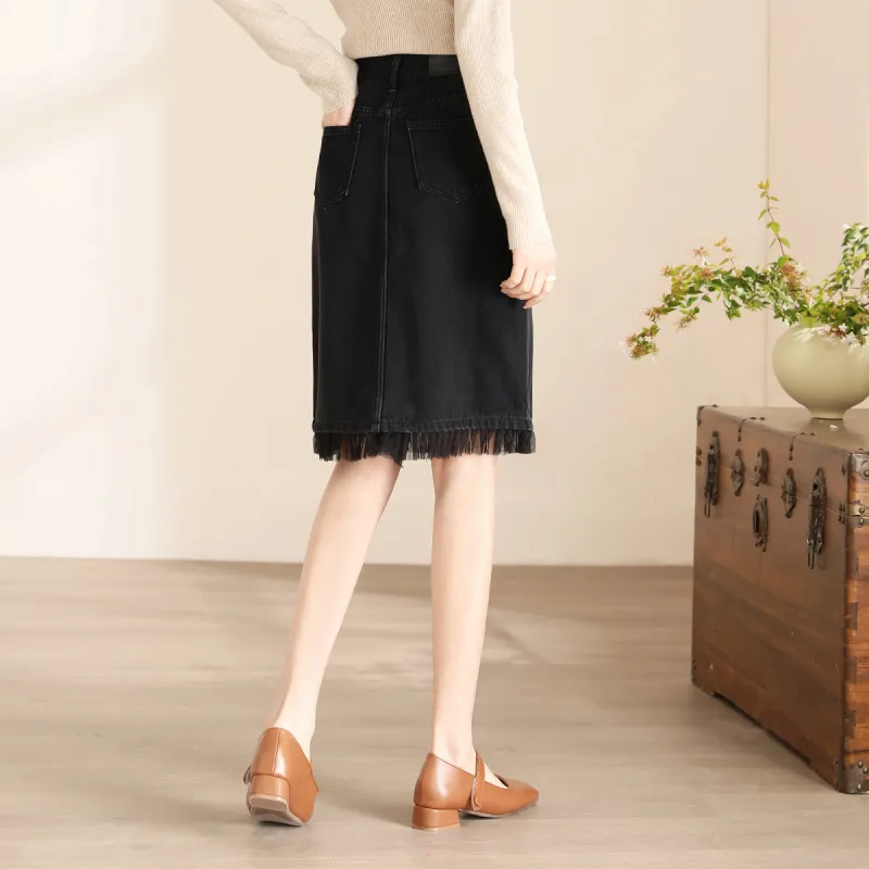 HIPPIEMISS Denim Long Skirts Women's Black-2