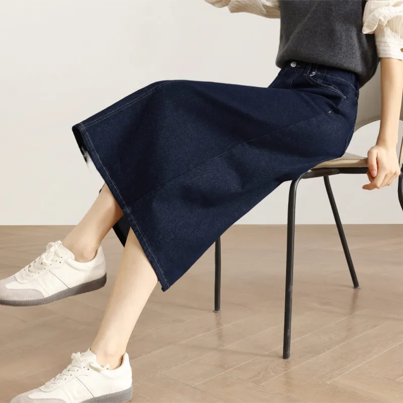 HIPPIEMISS Denim Long Skirts Women's Normal Washed Blue-8