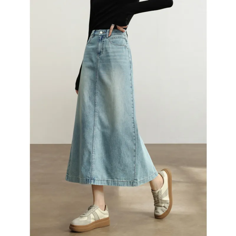 HIPPIEMISS Denim Long Skirt Women's Light Blue-4