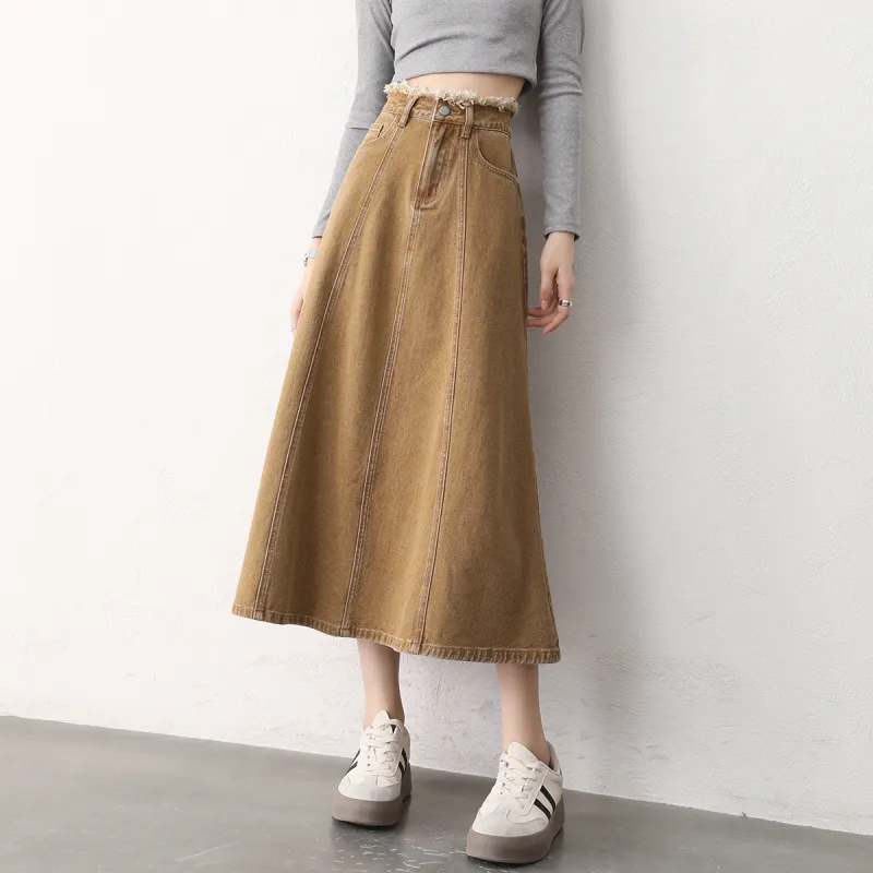 HIPPIEMISS Denim Long Skirts Women's Brown-6