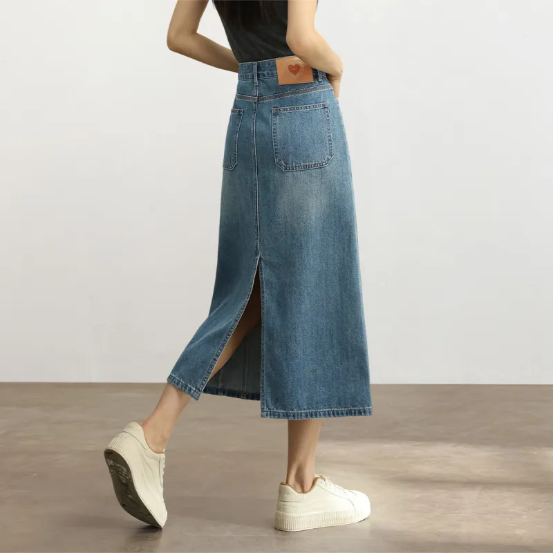 HIPPIEMISS Denim Long Skirts Women's Blue-4