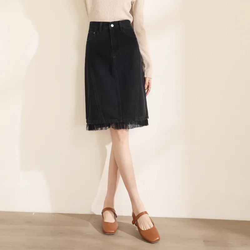 HIPPIEMISS Denim Long Skirts Women's Black-3