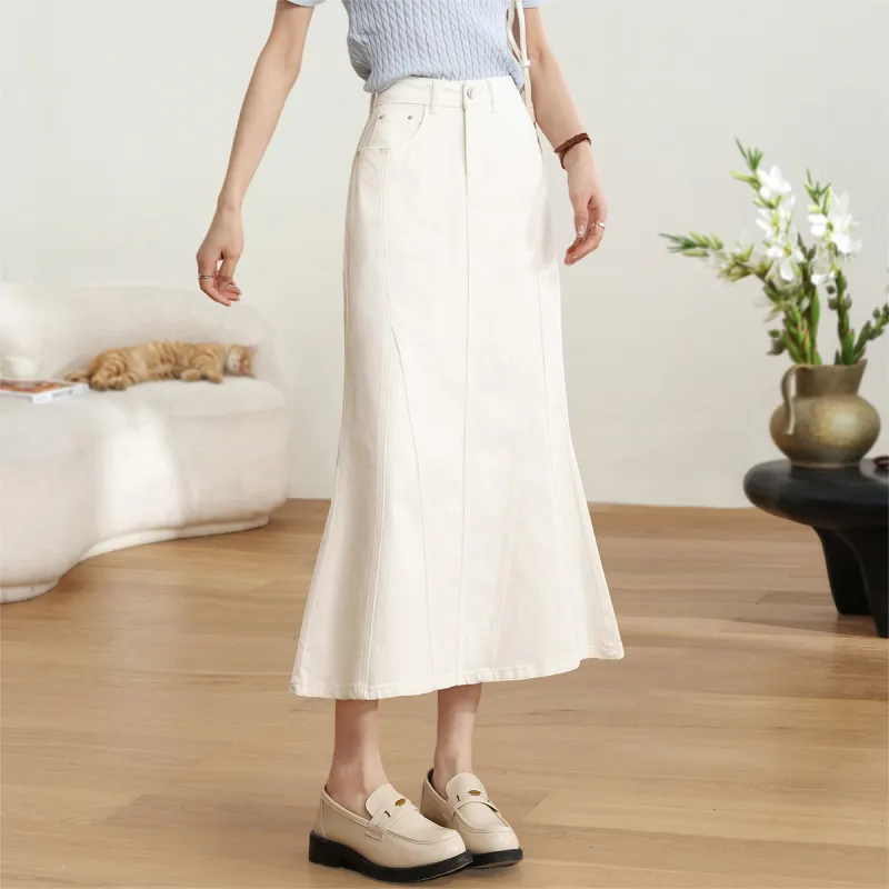 HIPPIEMISS Denim Long Skirt Women's White-3