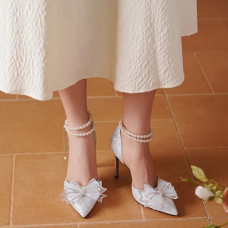 Lily Wei Slim Heel High Heels Women's White-4