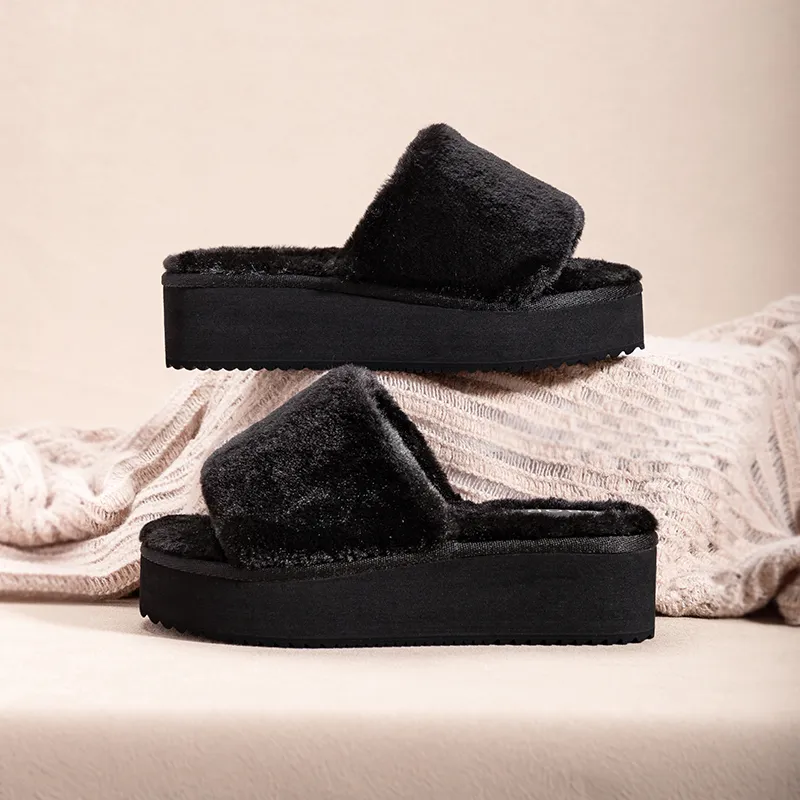 BOREE EVA Fuzzy Slip Resistant Slide Slippers Women's Black-6