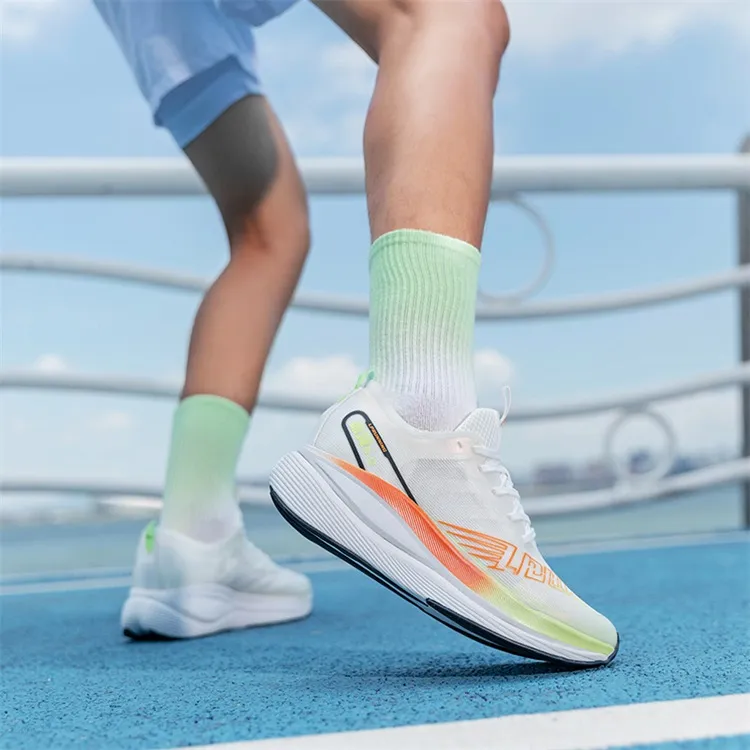 LPMX Cushioning Breathable Low-Top Sprint Running Shoes Unisex White Magnolia Orange/Olympic Edition-12