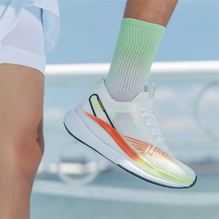 LPMX Cushioning Breathable Low-Top Sprint Running Shoes Unisex White Magnolia Orange/Olympic Edition-9