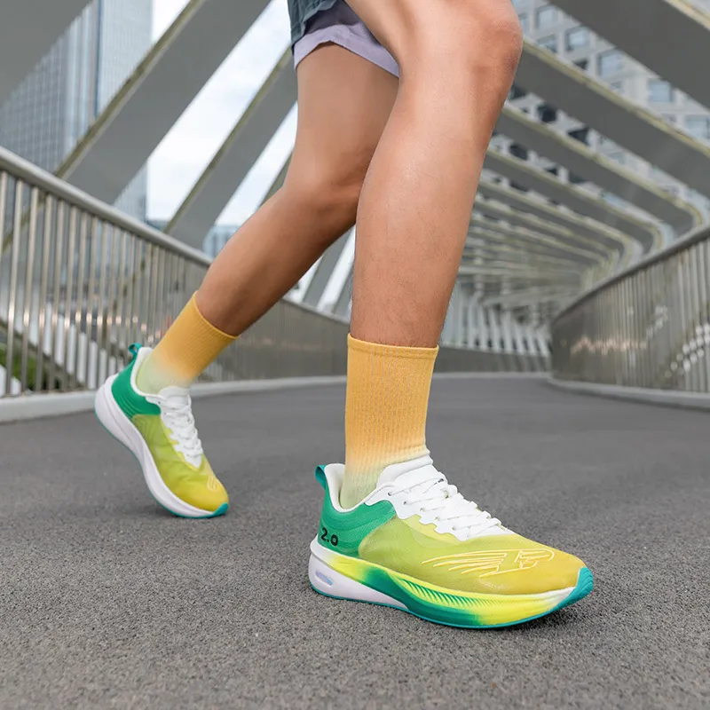 LPMX Body Measurement Anti Slip Cushioning Durable Sprint Racing Carbon Plate Low Top Running Shoes Men's Yellow Green-5