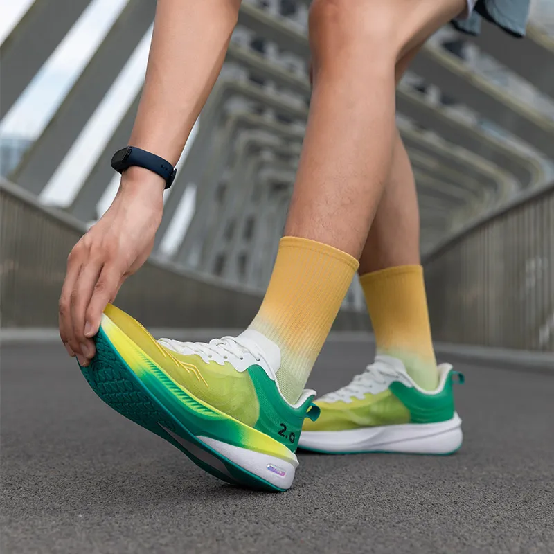 LPMX Body Measurement Anti Slip Cushioning Durable Sprint Racing Carbon Plate Low Top Running Shoes Men's Yellow Green-8