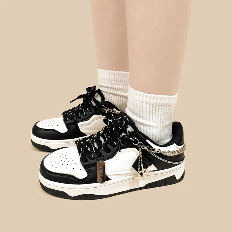 A&M Abrasion Resistant Breathable Low Top Skateboard Shoes Unisex Black White-3