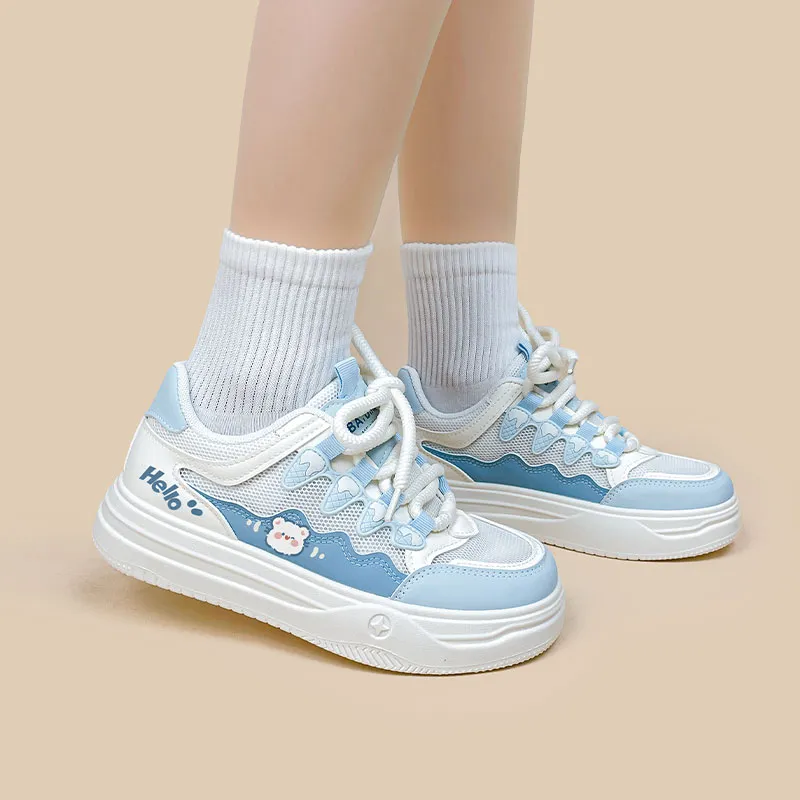 A&M Cushioning Abrasion Resistant Breathable Low Top Skateboard Shoes Women's White Blue-3
