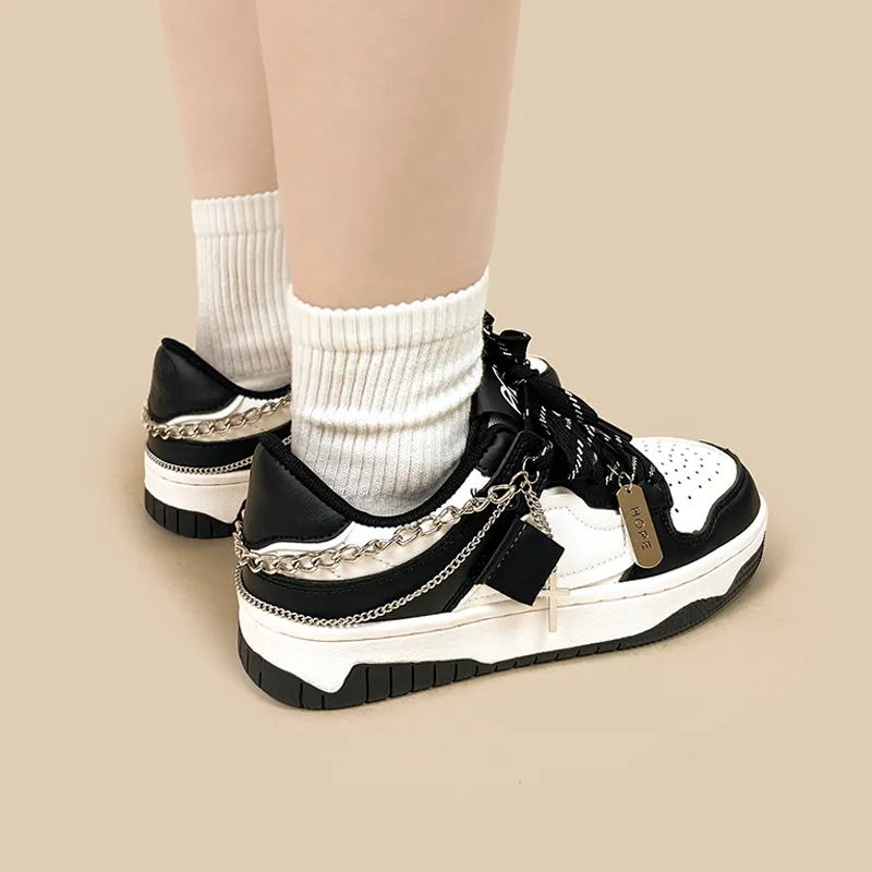 A&M Abrasion Resistant Breathable Low Top Skateboard Shoes Unisex Black White-6