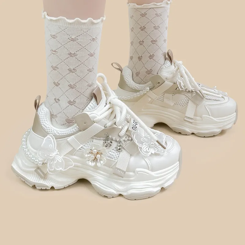 A&M Shock Absorbers Slip Resistant, Abrasion Resistant, Breathable Low Top Chunky Sneakers Women's White-2