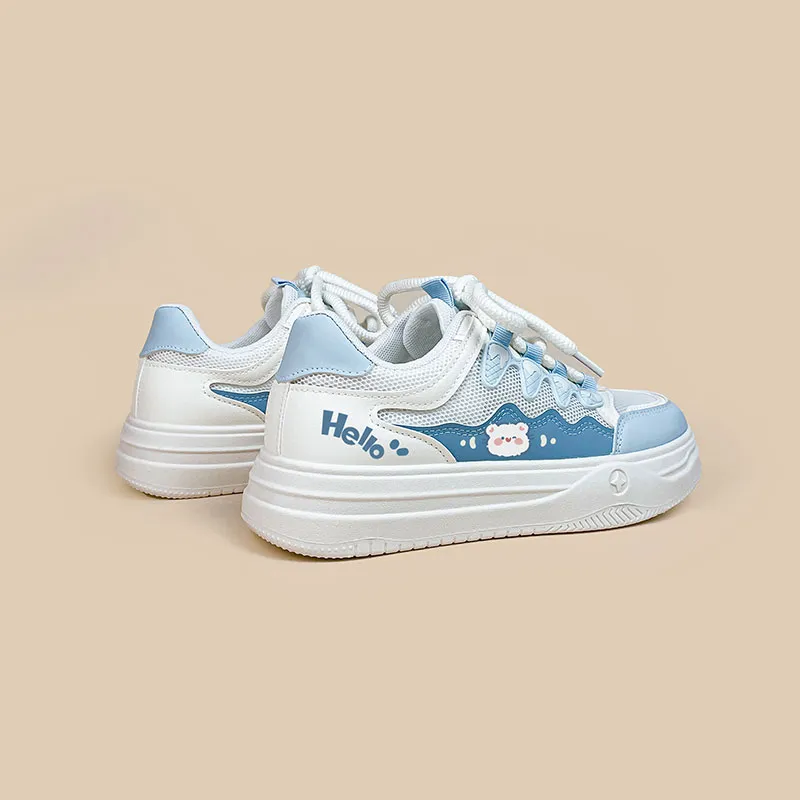 A&M Cushioning Abrasion Resistant Breathable Low Top Skateboard Shoes Women's White Blue-2