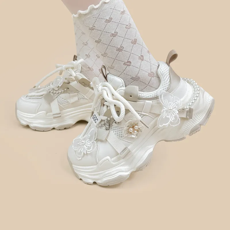 A&M Shock Absorbers Slip Resistant, Abrasion Resistant, Breathable Low Top Chunky Sneakers Women's White-3