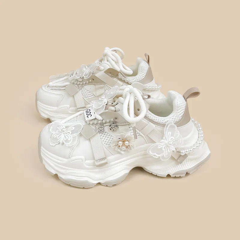 A&M Shock Absorbers Slip Resistant, Abrasion Resistant, Breathable Low Top Chunky Sneakers Women's White-5
