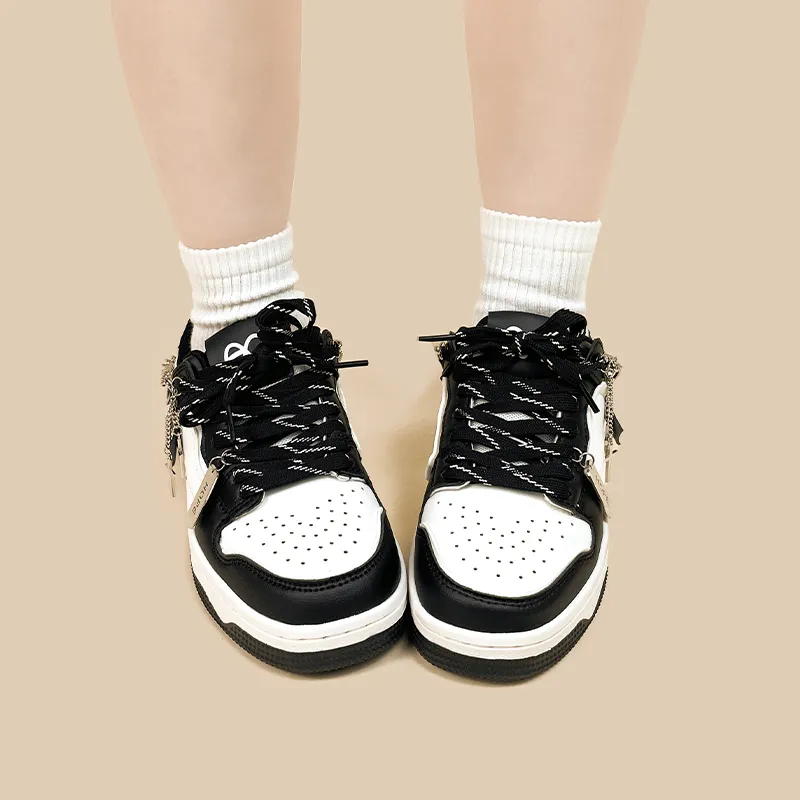 A&M Abrasion Resistant Breathable Low Top Skateboard Shoes Unisex Black White-4