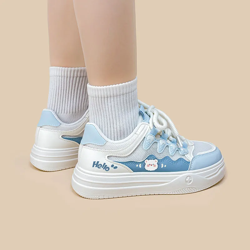 A&M Cushioning Abrasion Resistant Breathable Low Top Skateboard Shoes Women's White Blue-5