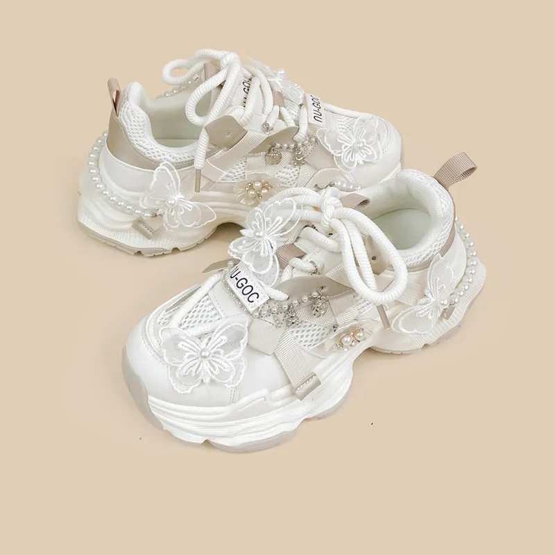 A&M Shock Absorbers Slip Resistant, Abrasion Resistant, Breathable Low Top Chunky Sneakers Women's White-4
