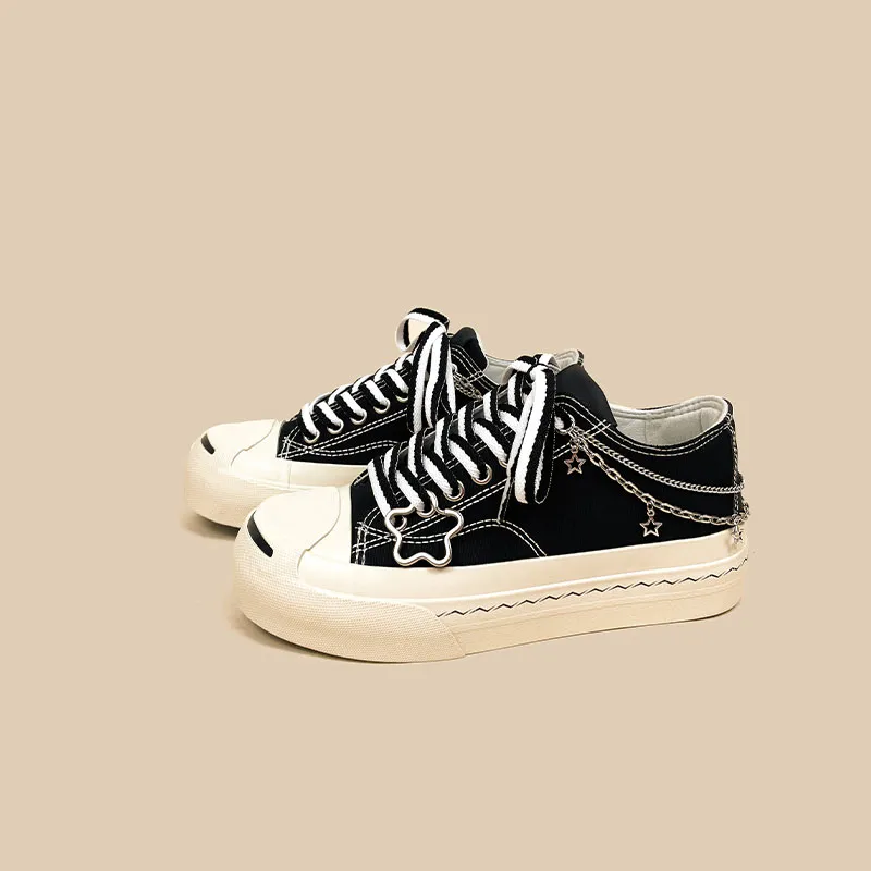 A&M Abrasion Resistant Breathable Low Top Canvas Shoes Unisex Black White-1