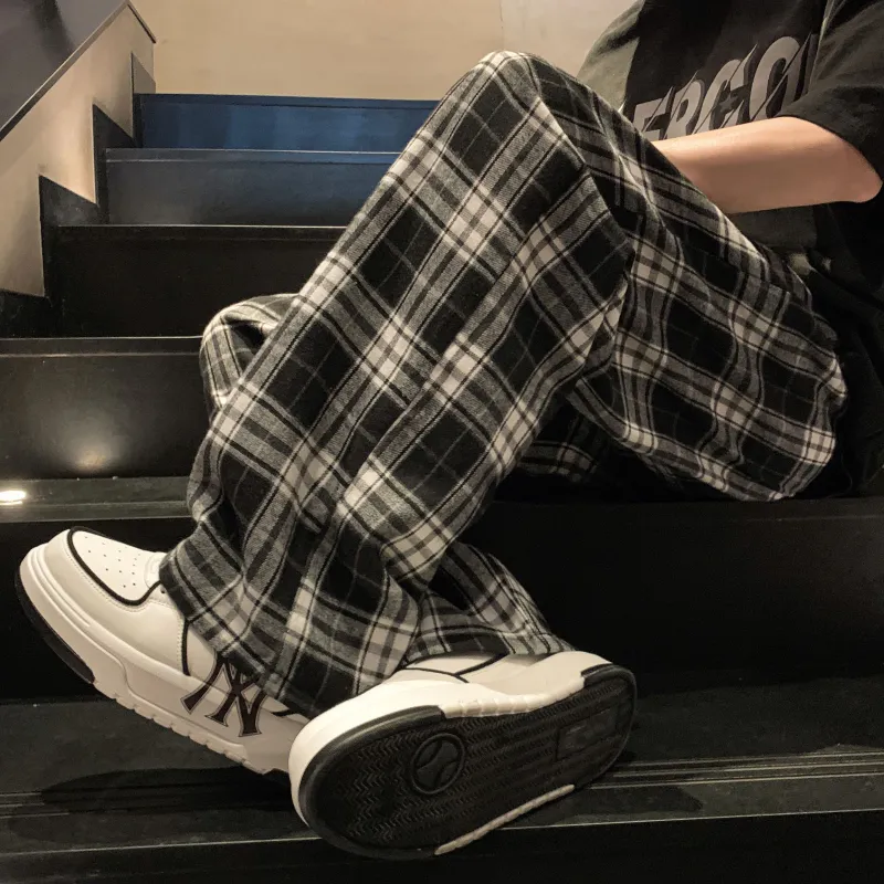 ZONEiD Casual Pants Unisex Black White Plaid-9
