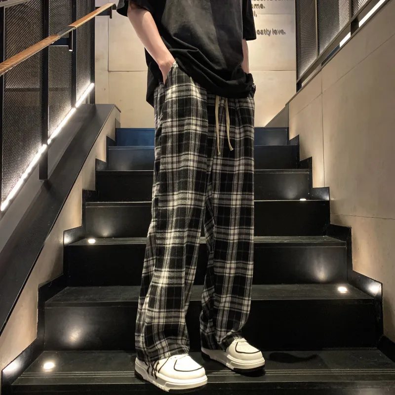 ZONEiD Casual Pants Unisex Black White Plaid-6