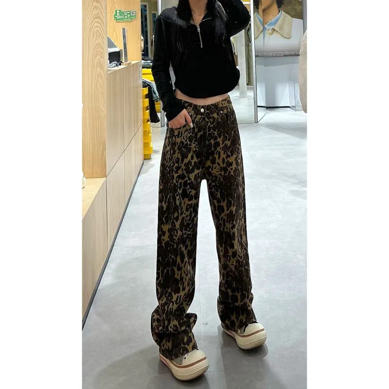 ZONEiD Jeans Unisex Leopard Print-4