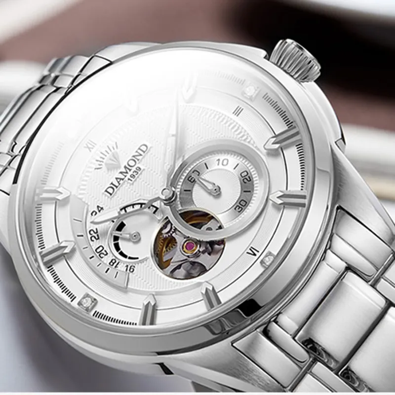 Diamond Automatic Mechanical Movement Watch Men's Watches White Dial-1