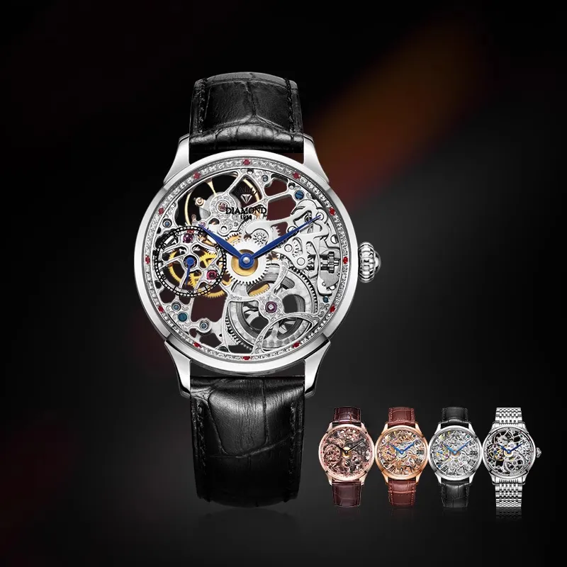 Diamond Manual Mechanical Movement Men's Watches Cut-Out Dial-35