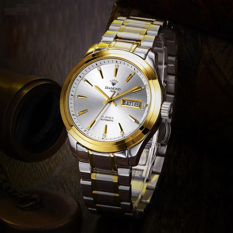 Diamond Automatic Mechanical Movement Watch Men's Watches White Dial-6