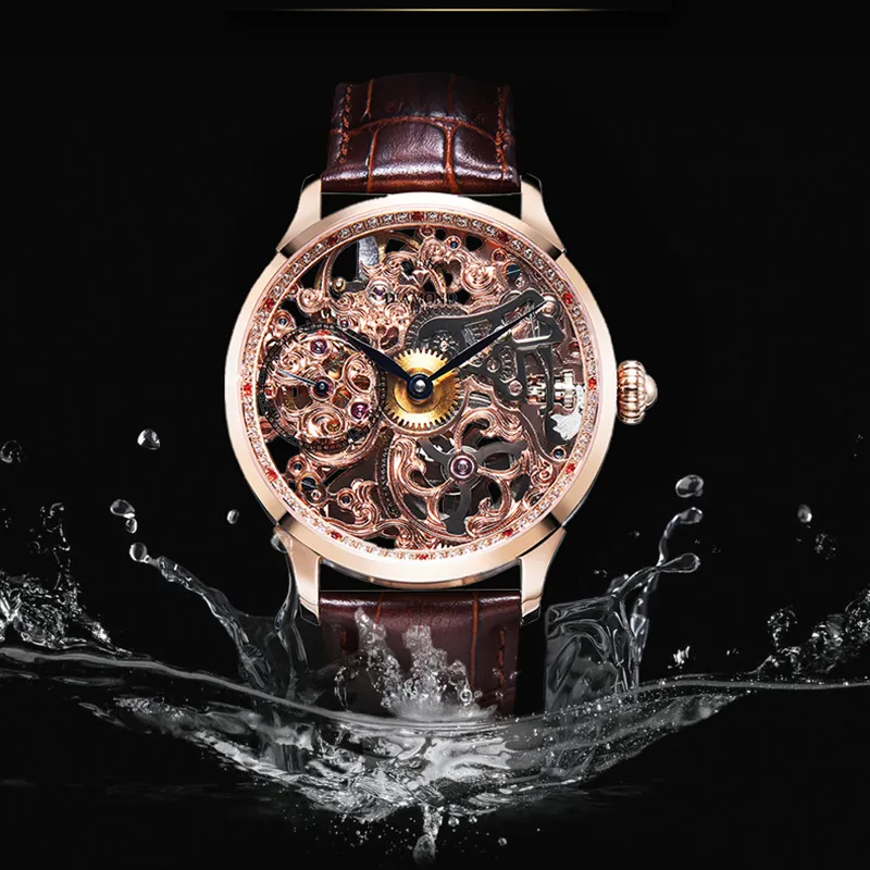 Diamond Manual Mechanical Movement Men's Watches Cut-Out Dial-1